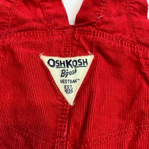 Vintage OshKosh B’Gosh Kids Lined Corduroy Overalls Red 12 Months Vestback - Picture 2 of 8